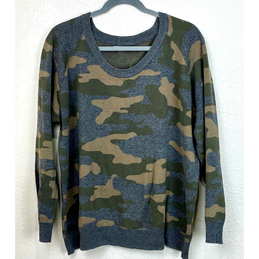 Stitches‎ & Stripes XXL Camo Knit Sweater Green Grey Raglan Pullover Camouflage